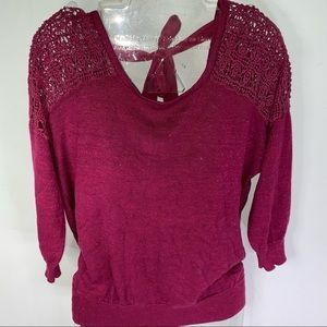 Reitmans Maroon sparkly long sleeve lace shirt S
